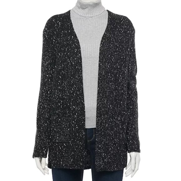 APT. 9 APT.9 Long Cardigan Black Silver Metallic Open Front Longline Sweater XXL - Picture 1 of 15